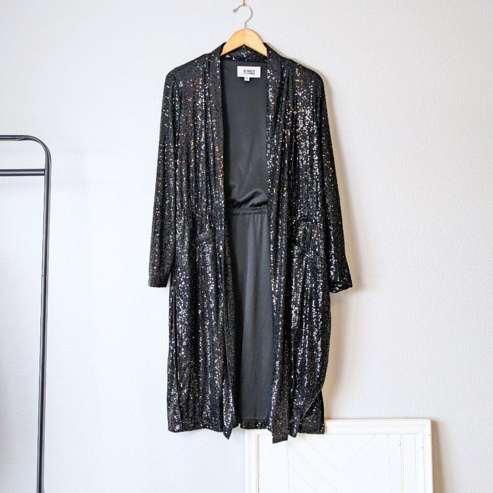 BB DAKOTA Sz M Black Showstopper Sequin Duster - Picture 3 of 12